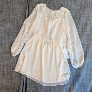 BCBGeneration White Lace Long Sleeve Chiffon Dress